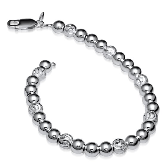 Sterling Silver Polished and Diamond-Cut Beaded Bracelet Sterling Silver Polished and Diamond-Cut Beaded Bracelet